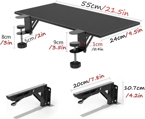 Vista 6 de Y&J Bandeja para teclado, mesas plegables sin perforaciones, cajón para debajo de la mesa, abrazadera ergonómica para bandeja de extensión