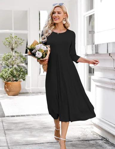 Vista 3 de HOTOUCH Vestido largo midi acampanado con manga 34 para mujer