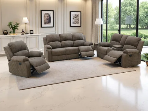 Vista 17 de Sofá reclinable manual moderno, sofá reclinable de cuero de 3 plazas, sofá reclinable de sala de estar, sofá con portavasos y mesa abatible