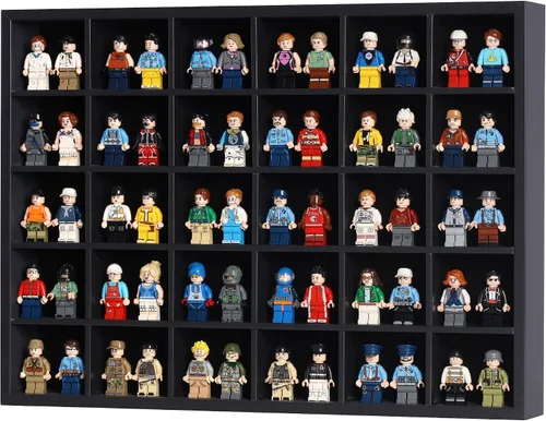 Vista 5 de Vitrina de cristal negro con 30 ranuras para minifiguras colección dedal, estante de exhibición de 12.25 pulgadas de alto x 16.6 pulgadas de ancho