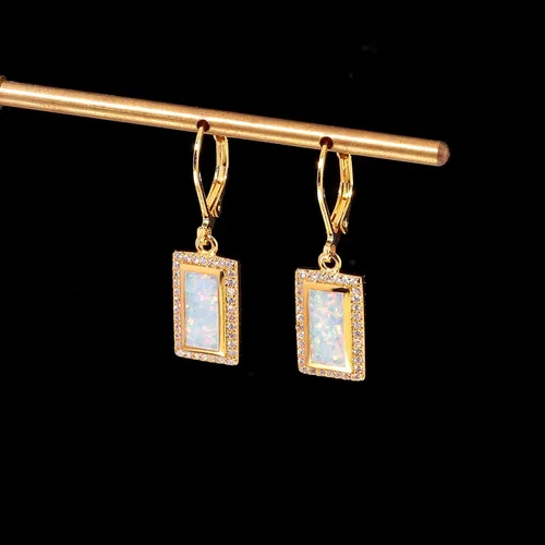 Vista 4 de CiNily Aretes de aro para mujer, diseño de ópalo chapado en oro blanco, joyería de regalo