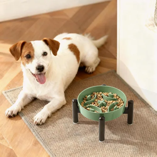 Vista 7 de Cuenco elevado para perros de alimentación lenta, 0.8 tazas de cerámica elevado con soporte inoxidable, cuenco elevado para perros de 6.3 pulgadas