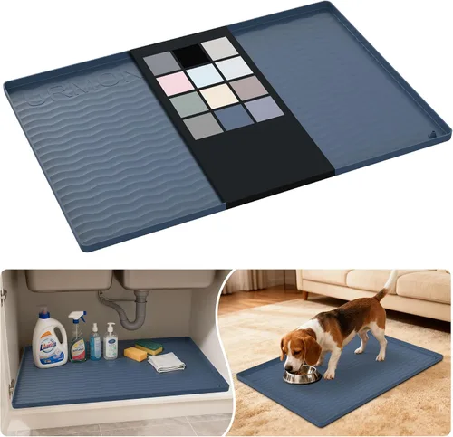 Vista 90 de URMONA - Tapete de silicona impermeable para debajo del fregadero, 16 x 10 Beige