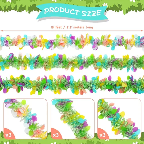 Vista 4 de Jutom Guirnalda metálica con purpurina de Pascua, guirnaldas gruesas de primavera coloridas de 108 pies, 6