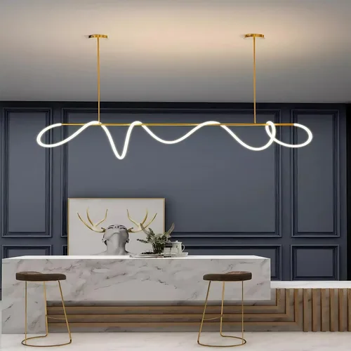 Vista 13 de Lámparas colgantes LED modernas para isla de cocina, lámpara lineal LED regulable con control remoto, lámpara de iluminación de isla negra de 39