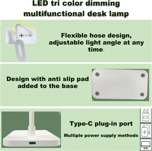 Vista 5 de Lámpara de escritorio LED suave al tacto, 3 ajustes de brillo con LED de luz natural de bajo consumo, cuello flexible ajustable y controles táctiles