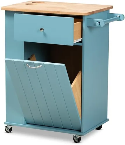 Vista 2 de Baxton Studio Liona - Carrito de almacenamiento de cocina de madera con acabado azul cielo moderno y contemporáneo