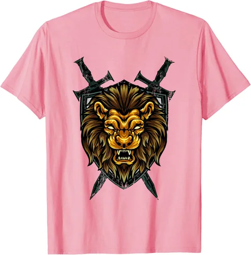 Vista 101 de Camiseta con diseño de caballero medieval renacentista, con diseño de espada de león, Negro, S