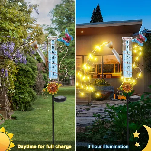 Vista 4 de MUMTOP Medidor de lluvia para exteriores, alimentado por energía solar, 36 pulgadas, medidor de agua para césped, patio y jardín