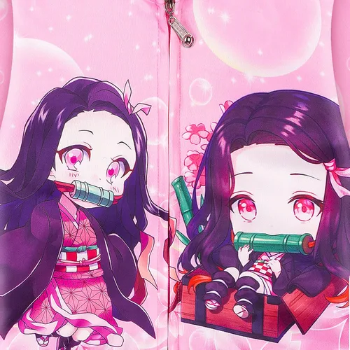 Vista 6 de WFelcia Conjunto de camisa de manga larga para niñas, disfraz de Demon Kamado Nezuko, ropa de anime