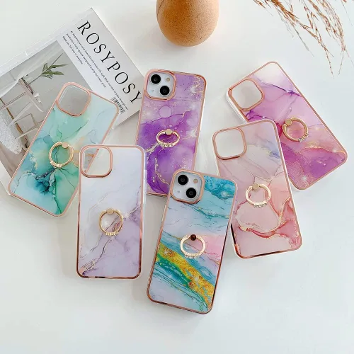 Vista 5 de Funda para Moto G Pure/G Power 2022 - TPU suave + patrón de mármol IMD brillante anillo atril para niñas y mujeres, protección de cámara y pantalla