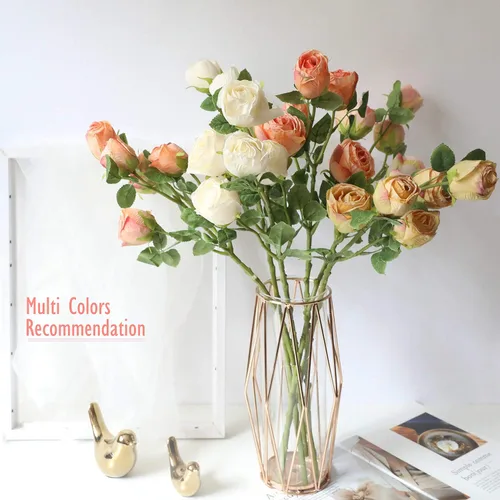 Vista 7 de 6 rosas artificiales secas de seda de tallo largo de 24 pulgadas con 5 flores para boda, ramo de novia, decoración del hogar, arreglo de centro