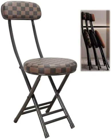 Vista 14 de Compact Foldable Bar Stool with Backrest & Round Cushion - Space-Saving Portable Chair for Kitchen, Dining, Living Room, Office & Balcony - Stylish