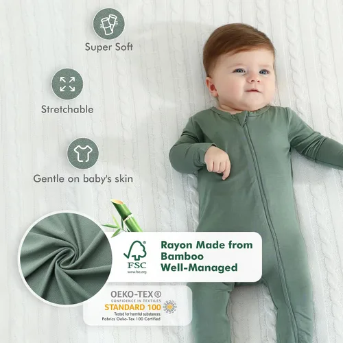 Vista 2 de HAPIU - Pijama de bambú con pies para bebé, con cremallera frontal de 2vías, mamelucos Sleep 'N Play, de 0a 24meses