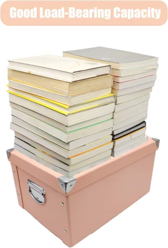 Vista 5 de GUOZI Caja de almacenamiento plegable, caja de memoria decorativa con tapa y esquinas reforzadas de metal, contenedor de archivos de cartón