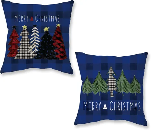 Vista 14 de ONWAY Juego de 2 fundas de almohada de Navidad de 16 x 16 pulgadas, fundas de almohada de Navidad de búfalo rojo a cuadros, color negro y verde Beige