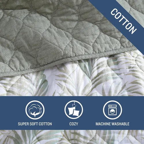 Vista 7 de Tommy Bahama - Juego de edredón tamaño Queen, ropa de cama reversible de algodón con fundas a juego, colcha costera suave, juego de ropa de cama