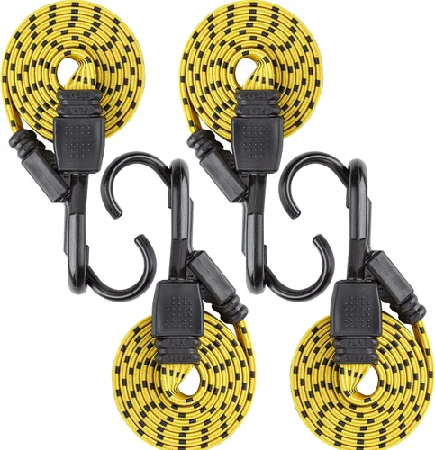 Vista 3 de Cartman Ultra 48" negro/amarillo cuerda plana de bungee, 4pk x 48" Rubber Straps Extend from 4 to 10 ft, Spread Pressure Across Cargo and Use