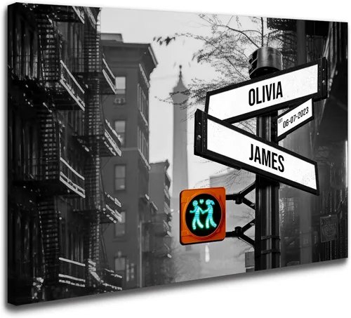 Vista 8 de Letrero de calle vintage de lienzo personalizado para parejas, nombre personalizado y fecha, impresión de lienzo de letrero de calle vintage