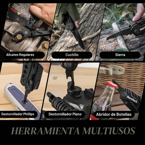 Vista 7 de DURATECH Cuchillo multiherramienta 11 en 1, regalo para hombres, cuchillo de bolsillo multiherramienta de acero inoxidable con hoja grande