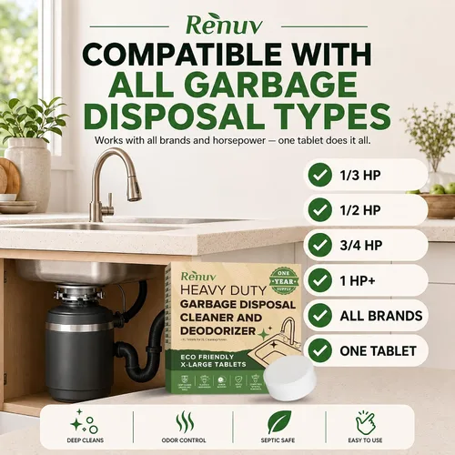 Vista 7 de Renuv Limpiador y desodorizante para trituradora de basura en tabletas y ambientador para desagües, aroma espumante cítrico, refrescante de olores