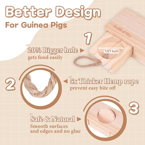 Vista 5 de SoulThink® Juguetes interactivos de conejillo de indias – Juguetes de ratas de madera para ratas de mascotas, actividad de enriquecimiento
