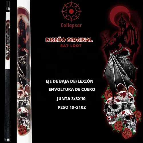Vista 2 de Collapsar CBP Palo de Billar con Estuche Duro 1X1, Punta de 13 mm con Tecnología de Baja Deflexión, Taco de Billar de 58" de 2 Piezas, 19-21 oz