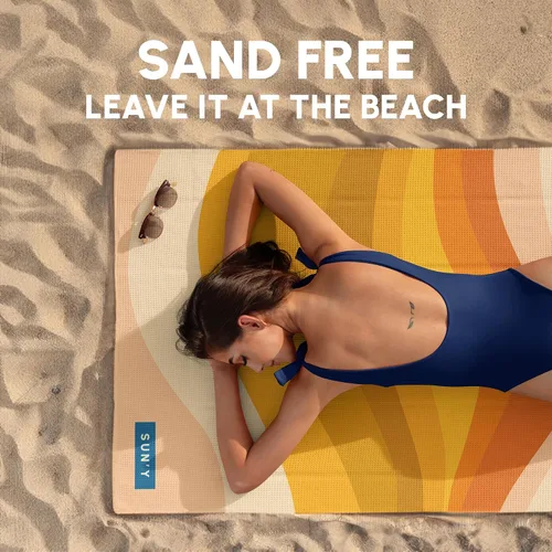 Vista 3 de SUN'Y Toalla de Playa de Microfibra Waffle – Sin Arena, Secado Rápido, Ultra Absorbente, Ligera y Compacta, Toalla de Viaje con Bolsa de Transporte