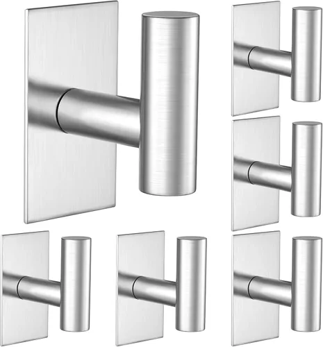 Vista 9 de VAEHOLD - Ganchos adhesivos de pared para toallas, resistentes, impermeables, de plata, para colgar abrigos, ropa, gancho de pared para armario