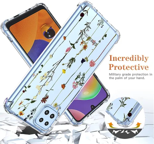 Vista 7 de Funda para Samsung Galaxy A12 4G/Galaxy A12 5G/Galaxy M12 SM-A125 con protector de pantalla, funda transparente con patrones de jardín de flores