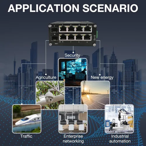 Vista 2 de Interruptor Gigabit industrial de 8 puertos con 2 enlaces ascendentes Gigabit SFP, conmutador de red Ethernet de carril Din-Rail Capacidad