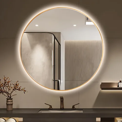 Vista 22 de Niccy Espejos de baño LED redondos, espejo retroiluminado con marco negro
