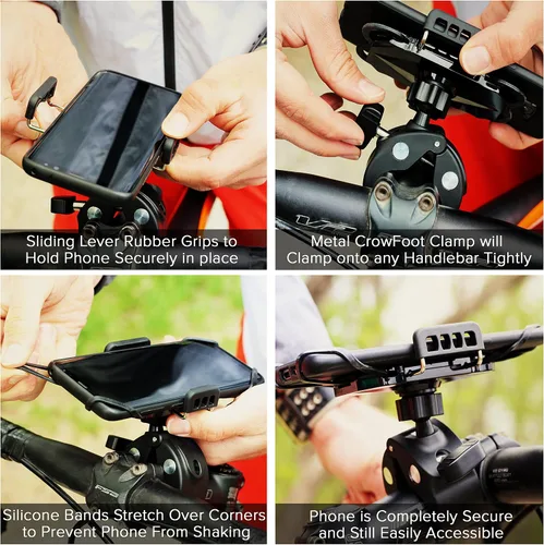 Vista 4 de E Tronic Edge Soporte de teléfono para bicicleta – Soporte giratorio para teléfono celular para manillar de bicicleta compatible con iPhone 12, 11