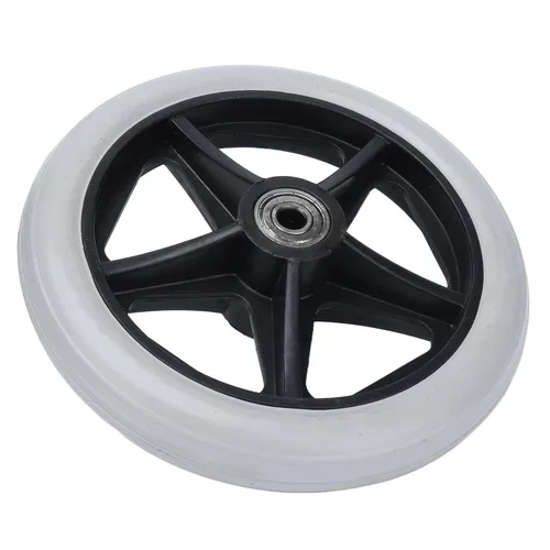Vista 2 de Ruedas para silla de ruedas, fácil instalación, rueda sólida de 6 pulgadas, 5 agujeros para andadores