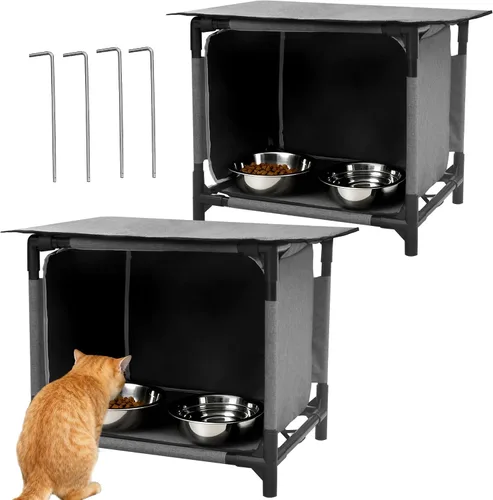 Vista 8 de Casa impermeable para gatos para estación de alimentación de gatos al aire libre, resistente a la intemperie, para gatos callejeros, gatos salvajes