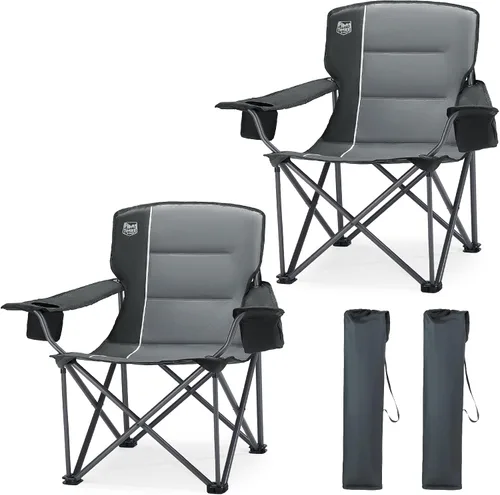 Vista 11 de Timber Ridge Silla de campamento acolchada para 3 personas con portavasos y bolsillos, sillas de campamento plegables para exteriores, capacidad
