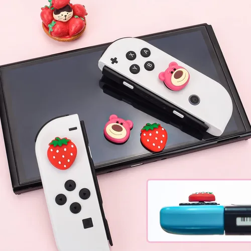 Vista 4 de DLseego Strawberry Bear - Tapas de agarre para el pulgar para Switch Lite Switch Switch OLED lindas tapas de silicona suave con botón de joystick