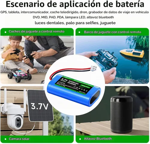 Vista 4 de Batería de iones de litio de 5200 mAh 3.7 V con enchufe JST-PH JST 2.54/2P (no JST-PH 2.0 2 pines), batería recargable de litio de 3.7 voltios