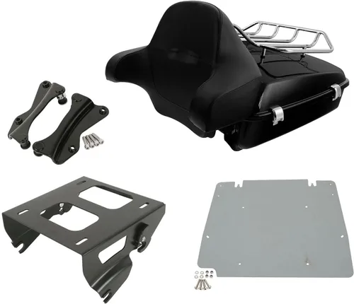 Vista 34 de TCT-MOTORPARTS Paquete de viaje picado, maletero, almohadilla de respaldo, estante de montaje individual negro para modelos Harley Touring Road King