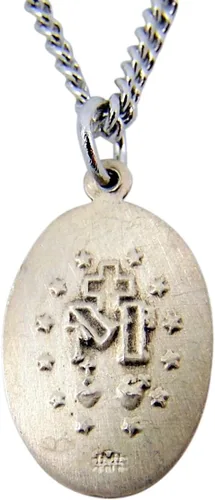 Vista 2 de Colgante ovalado de plata de ley con medalla milagrosa de Nuestra Señora de Gracia, 1316 pulgadas, Plata esterlina