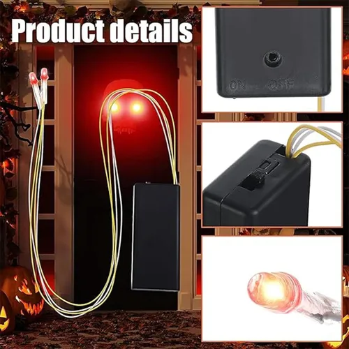 Vista 5 de Ojos láser LED rojos brillantes para fiesta de Halloween, paquete de 4 para máscara de ojos claros con caja de batería, pilas no incluidas