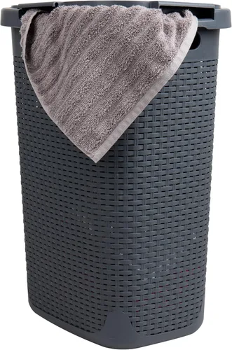 Vista 16 de Mind Reader Cesta de lavandería delgada con tapa, cesta de ropa de 60 L, diseño de mimbre premium, plástico, azul bebé