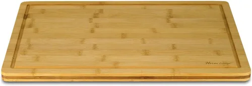 Vista 5 de Orgánic Bamboo [Heim Concept] Tabla de cortar de bambú y bandeja para servir con ranuras para gote, extragrande