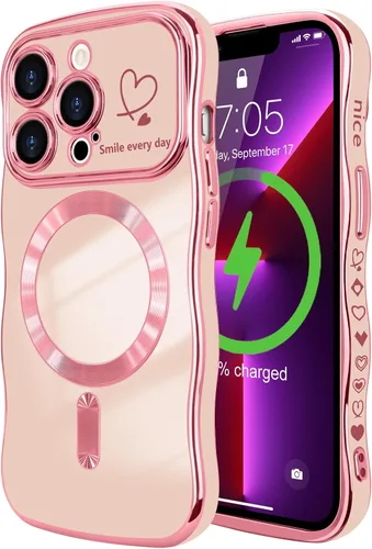 Vista 77 de LCHULLE - Funda magnética para iPhone 13 para mujeres y niñas, con forma ondulada, color azul bebé [Compatible with MagSafe] Cute Curly Wave, Love