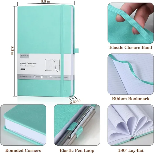 Vista 2 de POPRUN - Cuadernos de diario rayados A5, cuaderno de tapa dura de cuero grueso para escritura, trabajo de negocios, viajes, escuela, universidad