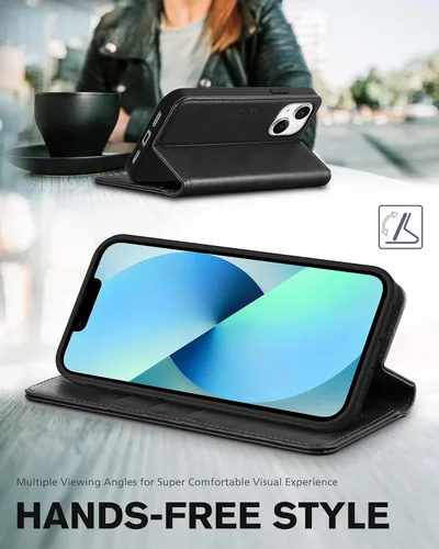 Vista 4 de TUCCH - Funda tipo cartera con 3 ranuras para tarjetas para iPhone 13 (6.1") 2021, color negro Soporte de visión, carcasa de TPU a prueba