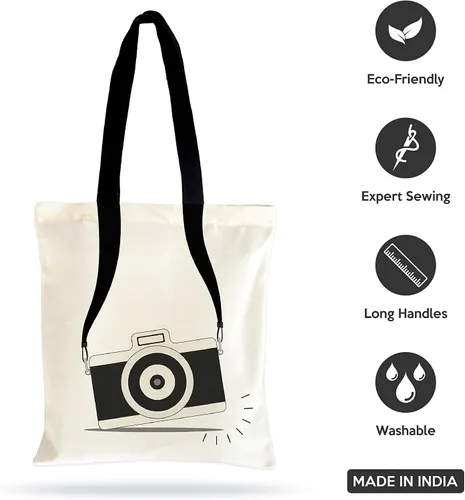 Vista 4 de Diseño impreso de la bolsa de asas de algodón Silhoutte, Impresión de cámara, Impresión de cámara