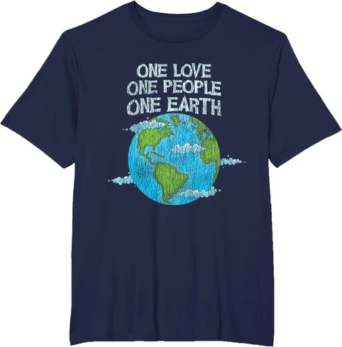 Vista 47 de Vintage One Love One People Planet Cambio climático Día de la Tierra Camiseta Negro