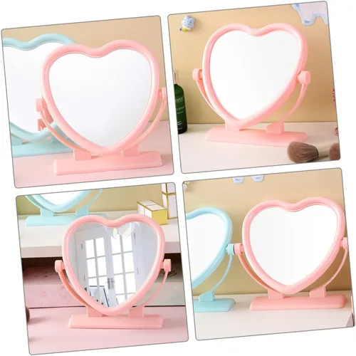 Vista 3 de Espejo de tocador de mesa en forma de corazón, espejo de doble cara para maquillaje, espejo de aumento portátil y giratorio para maquillaje