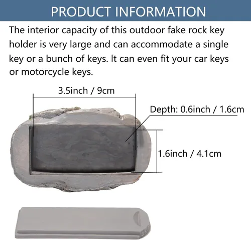 Vista 4 de Fake Rock Key Hider Weather Safe Storage Decorative Resin Hide A Keychain for Outdoor Patio Light Gray